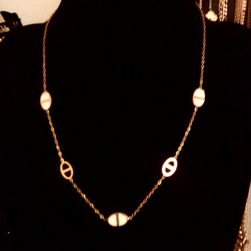 Chic 18K Gold Dipped and White Enamel Necklace